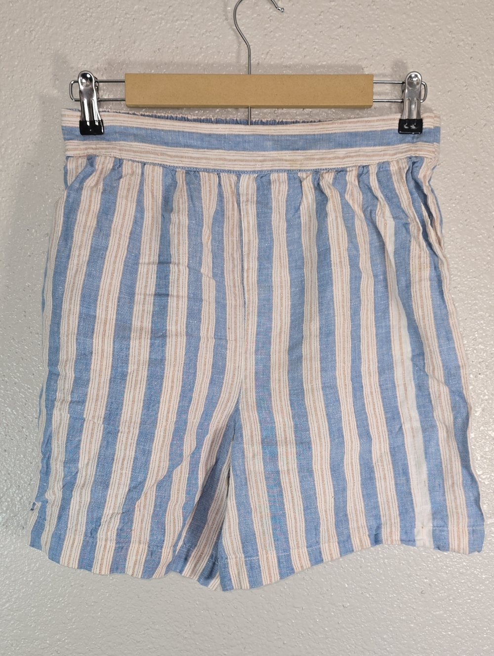 Boden High Rise Striped Blue and Cream Linen Shorts